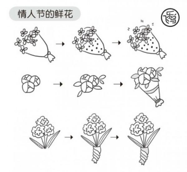 情人节鲜花简笔画教程图片 包装好的鲜花简笔画怎么画 简单的鲜花画法_www.youyix.com