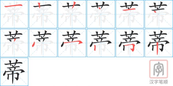 蒂的笔顺分步演示（一笔一画写字）