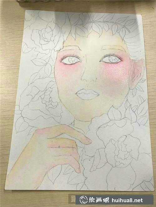 美人如花水彩画