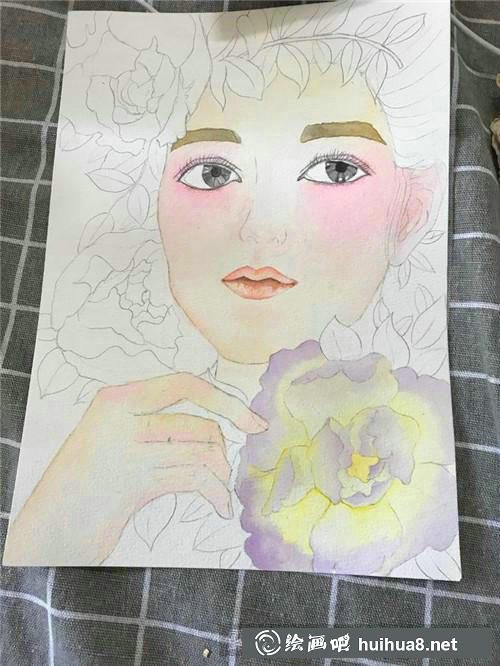 美人如花水彩画