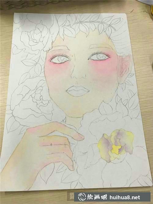 美人如花水彩画