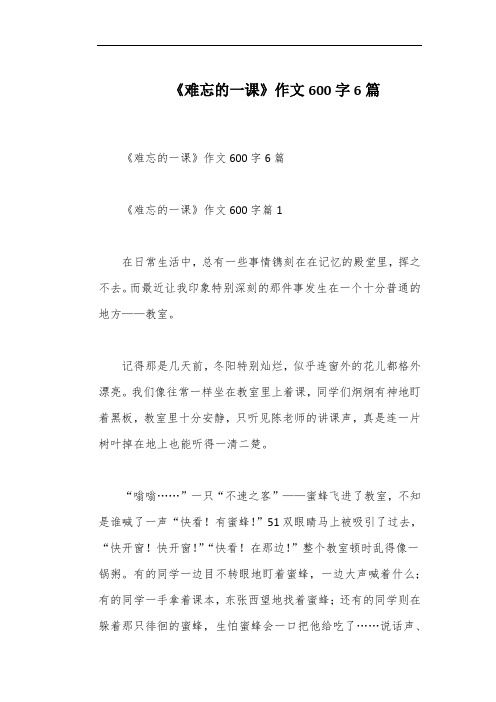 《难忘的一课》作文600字6篇